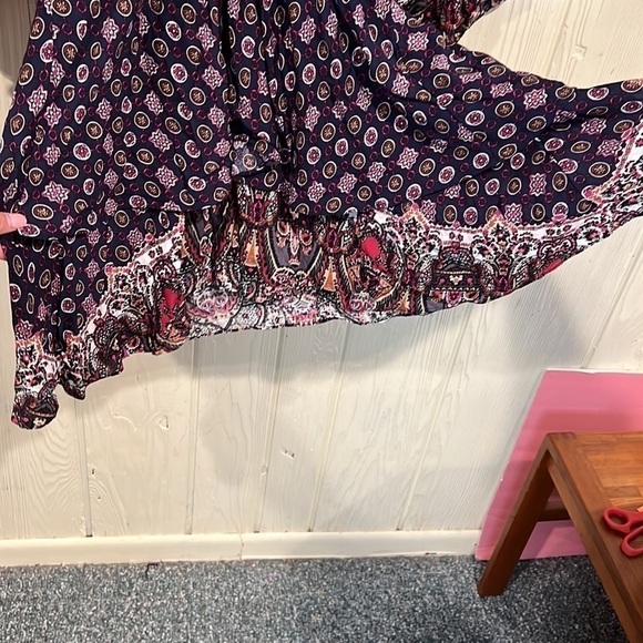 Nwt Umgee Wine Multiprint Surplice Long Sleeve Tiered Short Dress, Size M - Picture 7 of 12